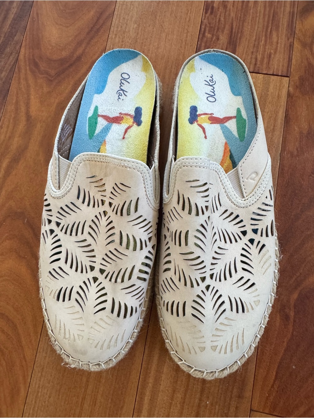OluKai Beige Slip-On Laser-Cut Espadrille with Colorful Insole - Picture 3 of 7